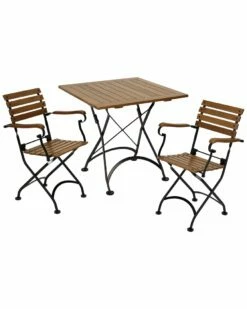 Best Sale 🔥 Sunnydaze Essential European Chestnut 3-Piece Folding Bistro Chair And Table Set Home Outdoor Tables 🛒