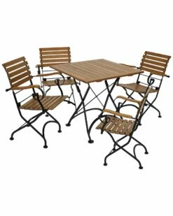Promo 🌟 Sunnydaze Deluxe European Chestnut 5pc Folding Bistro Dining Table And Chair Set Home Outdoor Tables 🎁