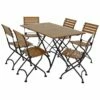 Flash Sale 🛒 Sunnydaze Essential European Chestnut Wood 7-Piece Folding Table And Chairs Set Home Outdoor Tables 🛒