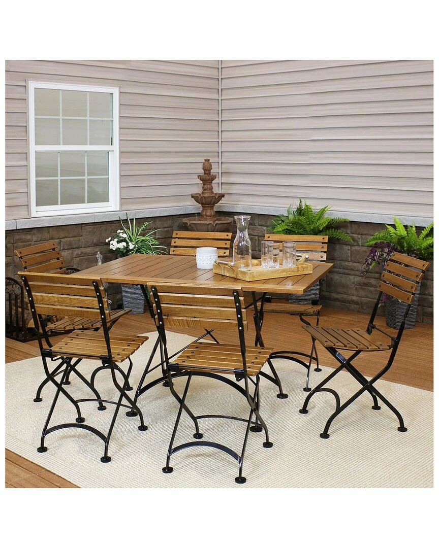 Flash Sale ๐ Sunnydaze Essential European Chestnut Wood 7-Piece Folding Table And Chairs Set Home Outdoor Tables ๐ - Image 2