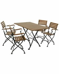 Wholesale ๐ Sunnydaze Essential European Chestnut Wood 5-Piece Folding Table And Chairs Set Home Outdoor Tables ๐