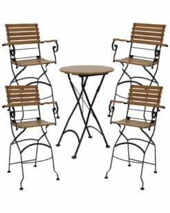Hot Sale 😍 Sunnydaze Deluxe European Chestnut 5-Pc Bar Height Folding Table/Bar Chair Set Home Outdoor Tables ⌛