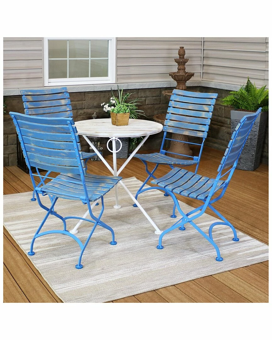 Wholesale ๐ Sunnydaze Cafe Couleur 5pc Shabby Chic Wood Folding Table And Chair Set Home Outdoor Tables ๐ - Image 2