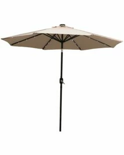Discount 🔔 Sunnydaze 9' Solar-Powered Lighted Patio Umbrella Home Outdoor Tables 🔔