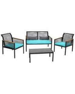 Budget ✨ Sunnydaze Coachford 4-Piece Black Resin Rattan Outdoor Patio Set Home Seating ✨