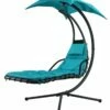 New ✔️ Sunnydaze Teal Hanging Floating Chaise Lounger Swing Chair With Umbrella Home Hammocks & Swing Chairs 😀