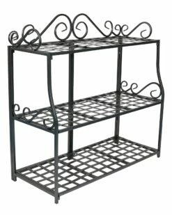 New 👍 Sunnydaze 3-Tier Plant Stand Iron Metal Shelves With Decorative Scroll Edging Home Seating 👍