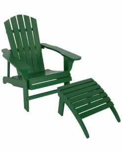 Best Sale 😉 Sunnydaze Classic Wooden Adirondack Chair With Ottoman Home Outdoor Tables 🛒