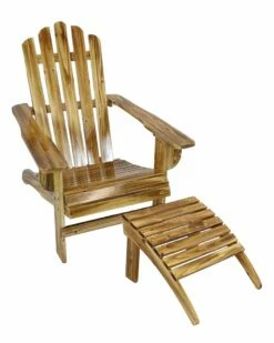 Buy ⌛ Sunnydaze Adirondack Chair With Ottoman Rustic Wood Design Home Outdoor Tables 😍