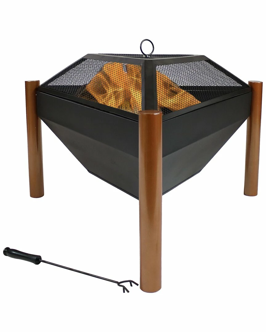 New 👏 Sunnydaze 31in Fire Pit And Side Table Steel Outdoor Triangle Fire Bowl And Table Home Fire Pits 🌟