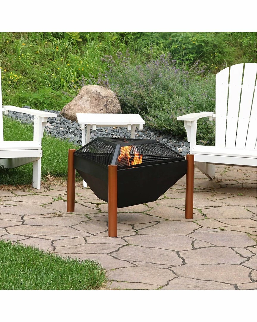 New 👏 Sunnydaze 31in Fire Pit And Side Table Steel Outdoor Triangle Fire Bowl And Table Home Fire Pits 🌟 - Image 3