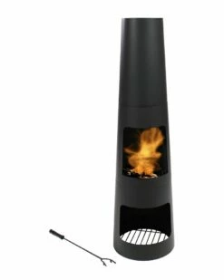 Cheapest ✨ Sunnydaze 49in Chiminea Wood-Burning Fire Pit Steel With Built-In Log Storage Home Outdoor Tables ⌛