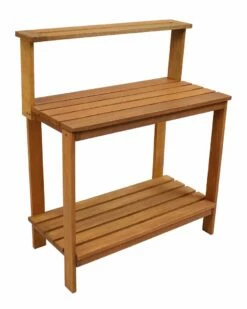 Flash Sale 💯 Sunnydaze Meranti Wood Outdoor Potting Bench With Teak Oil Finish Home Outdoor Tables 🌟