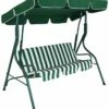 Hot Sale ⌛ Sunnydaze 3-Person Striped Cushion Seat Outdoor Canopy Porch Patio Swing Home Hammocks & Swing Chairs ⭐