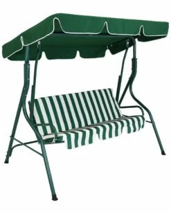 Hot Sale ⌛ Sunnydaze 3-Person Striped Cushion Seat Outdoor Canopy Porch Patio Swing Home Hammocks & Swing Chairs ⭐