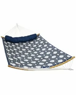 Budget 🎁 Sunnydaze Quilted Hammock -Curved Bars -Portable/Collapsible-Navy & Gray Octagon Home Seating ✨