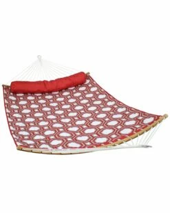 Best Pirce 🔔 Sunnydaze Quilted 2-Person Hammock W/ Curved Spreader Bars Red & Gray Octagon Home Hammocks & Swing Chairs 🛒