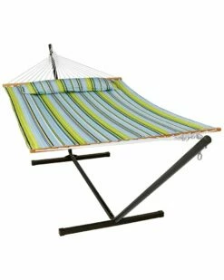 Brand new ✔️ Sunnydaze 2-Person Quilted Spreader Bar Hammock With 12' Stand Home Hammocks & Swing Chairs 🛒