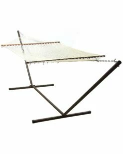 Hot Sale 💯 Sunnydaze 2-Person Double Cotton Rope Spreader Bar Hammock With 15' Steel Stand Home Seating 🧨