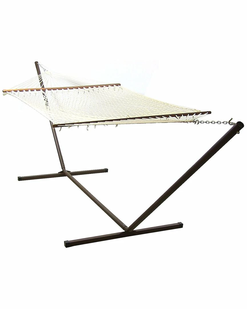 Hot Sale ๐ฏ Sunnydaze 2-Person Double Cotton Rope Spreader Bar Hammock With 15' Steel Stand Home Seating ๐งจ