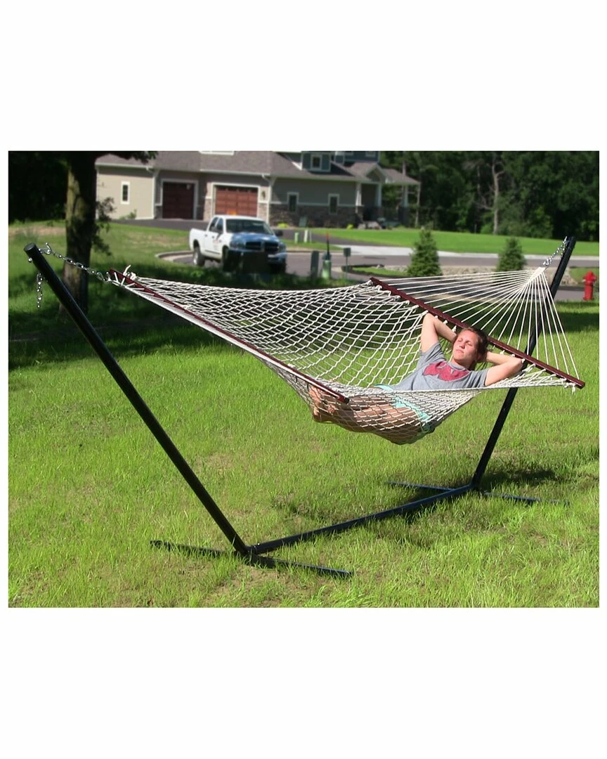 Hot Sale ๐ฏ Sunnydaze 2-Person Double Cotton Rope Spreader Bar Hammock With 15' Steel Stand Home Seating ๐งจ - Image 2