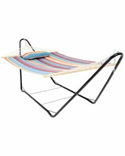 Hot Sale 🧨 Sunnydaze Cotton Hammock And Detachable Pillow With 10-Foot Stand Home Seating 🎉