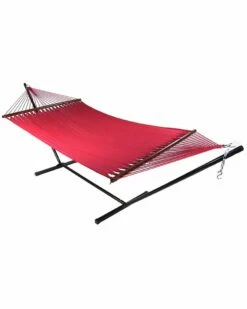 Best Sale 😀 Sunnydaze Soft-Spun 2-Person Caribbean Spreader Bar Hammock With 15' Stand Home Seating ✨